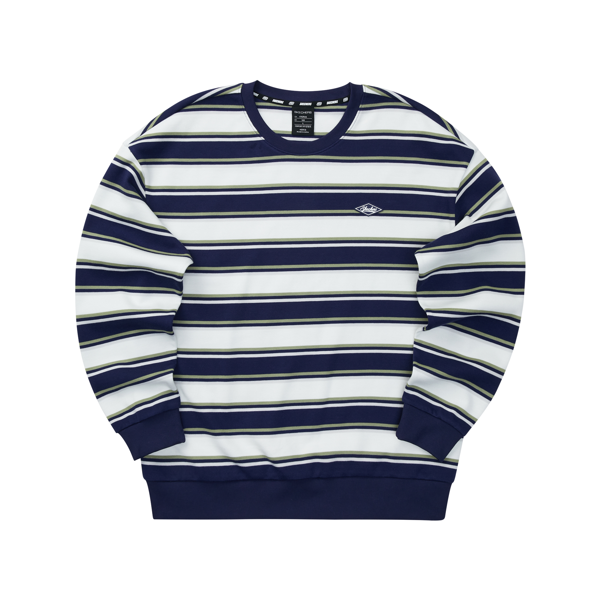 Skechers Colorful Casual Knit Retro Sweatshirt Navy-White Striped Unisex L323U092-03UB