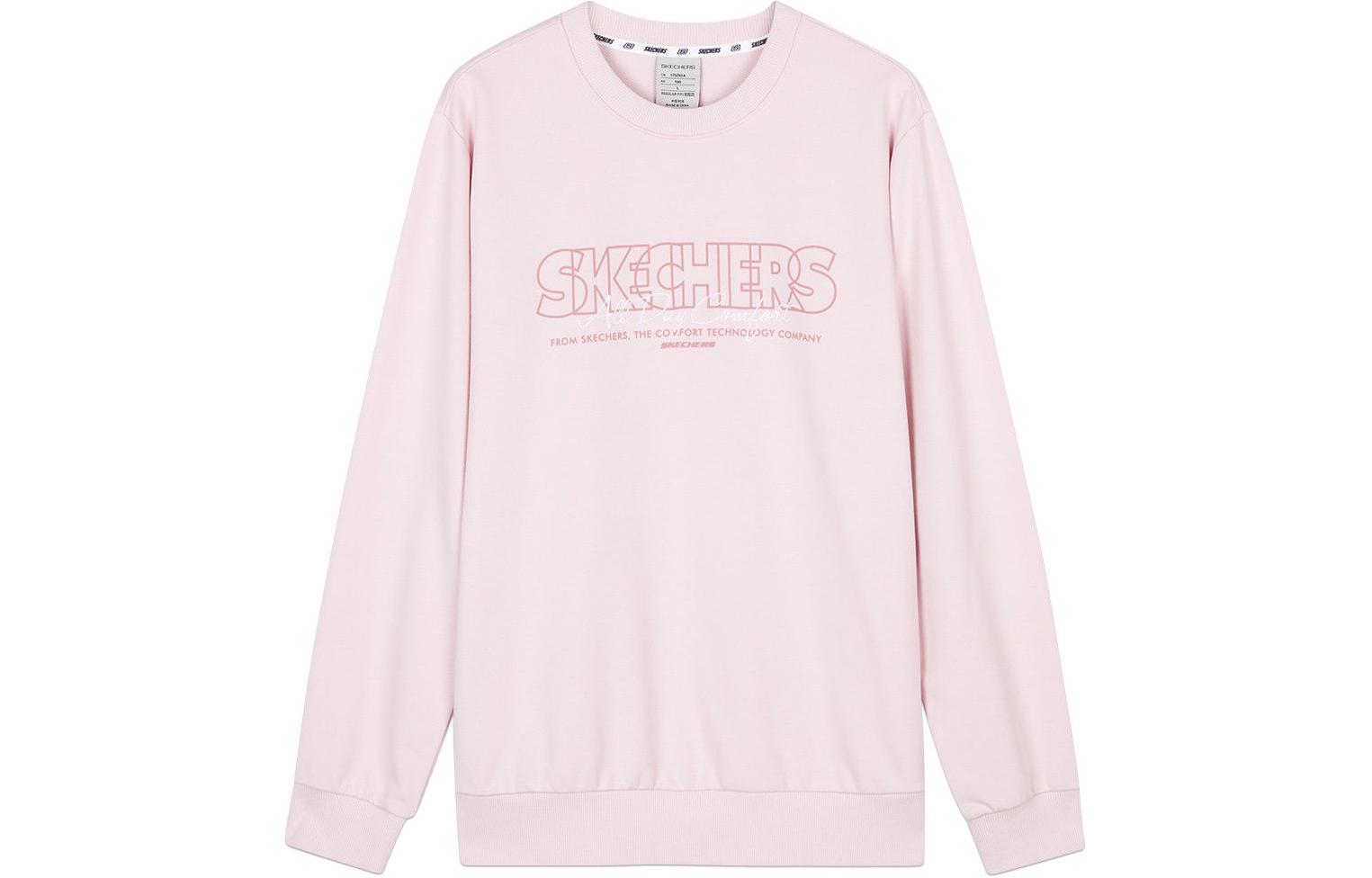 Skechers Colorful Casual Letter Print Crewneck Sweatshirt Unisex Gray Pink L423U093-01NX