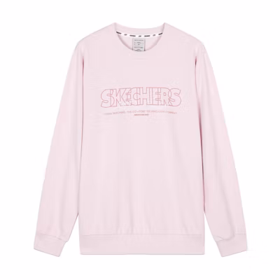 Skechers Colorful Casual Letter Print Crewneck Sweatshirt Unisex Gray Pink L423U093-01NX