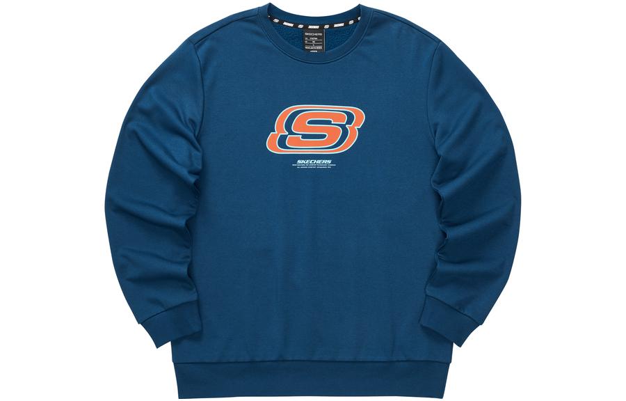 Skechers Colorful Casual Letter Print Fleece Sweatshirt Unisex - Poseidon Blue L322U084-00H1