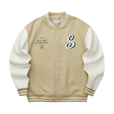 Skechers Colorful Casual Series Letter Print Baseball Jacket Cream Unisex L323U085-028R