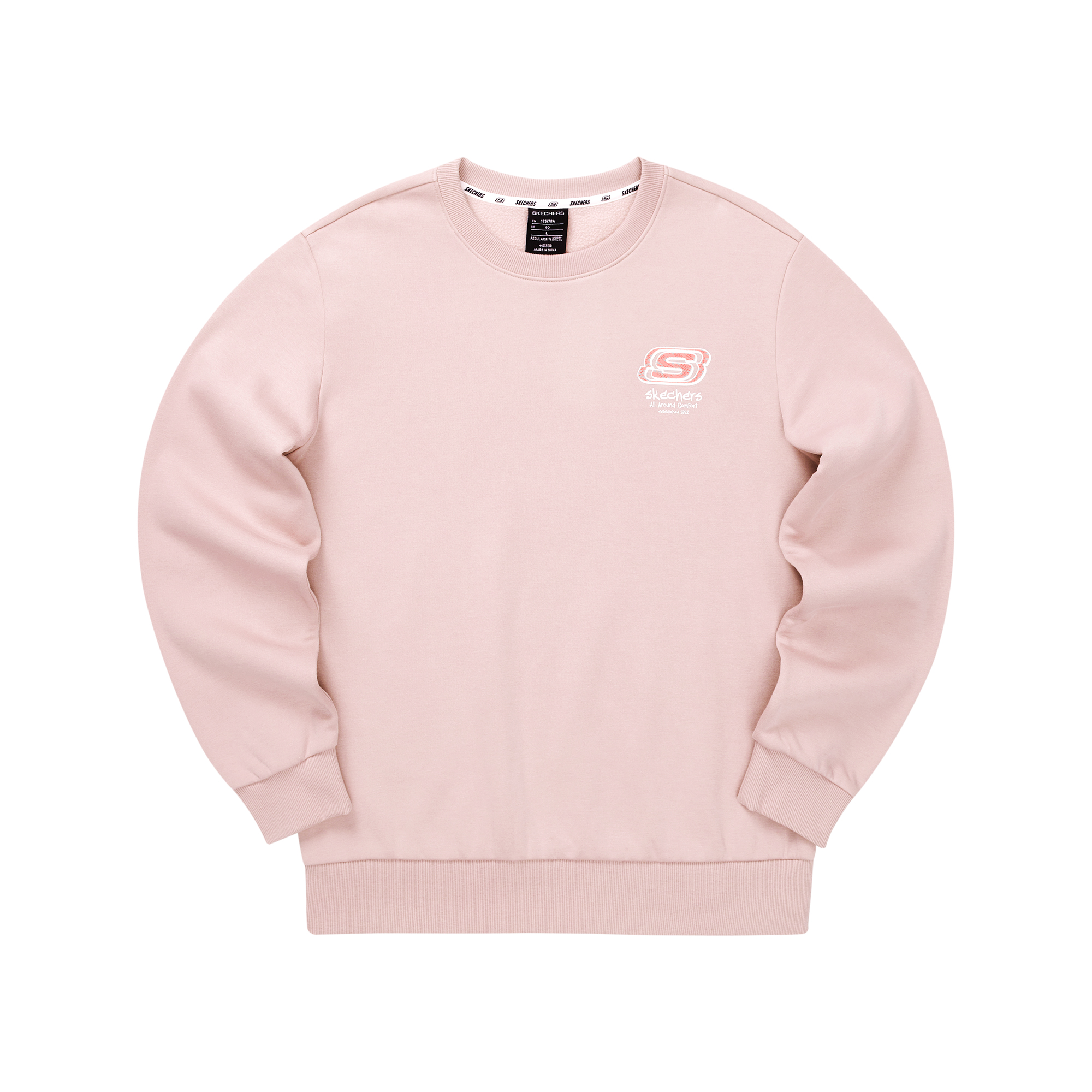 Skechers Colorful Casual Series Letter Print Knit Pullover Sweatshirt Gray Pink L322U096-01NX