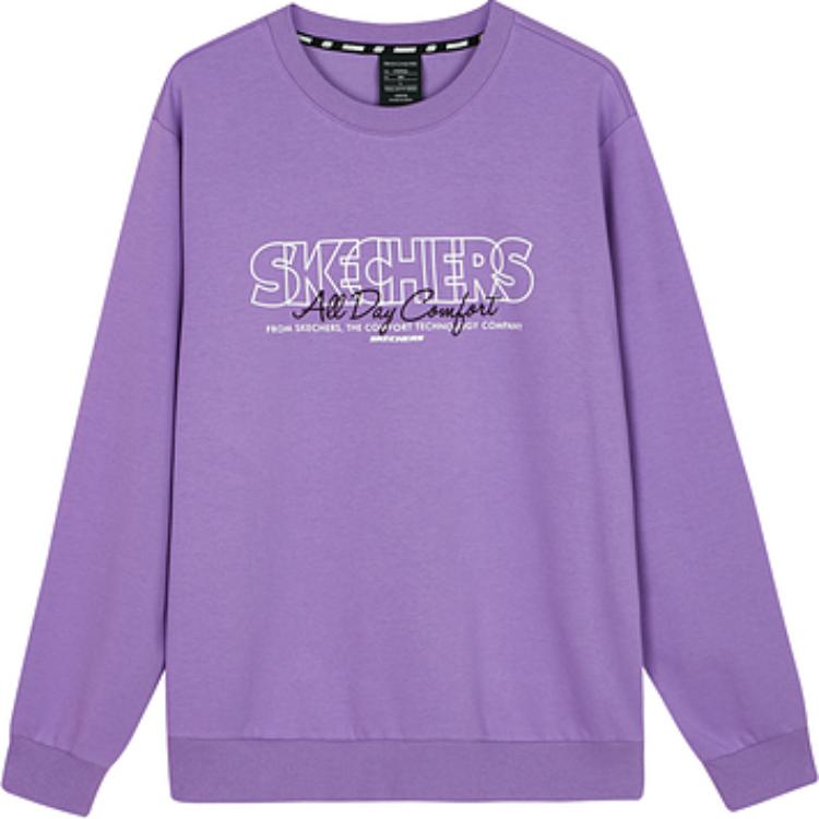 Skechers Colorful Casual Series Unisex Letter Crewneck Pullover Sweatshirt Crystal Purple L423U093-00QA