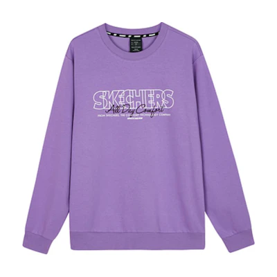 Skechers Colorful Casual Series Unisex Letter Crewneck Pullover Sweatshirt Crystal Purple L423U093-00QA