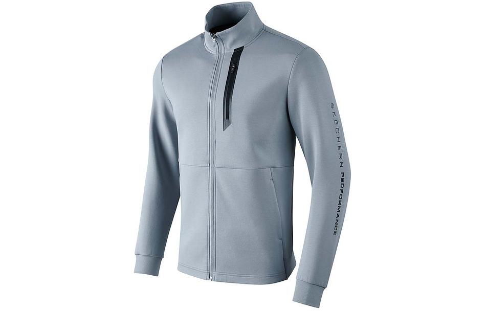 Skechers Comfort Sports Knit Jacket - Solid Color Stand Collar in Wind Gray P124M003-02N6