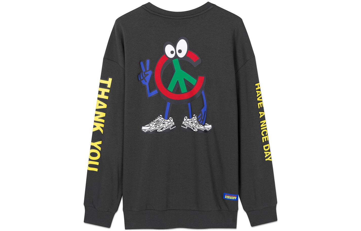 Skechers CTM Series Letter Cartoon Print Loose Pullover Unisex Sweater Black L121U081-00NP