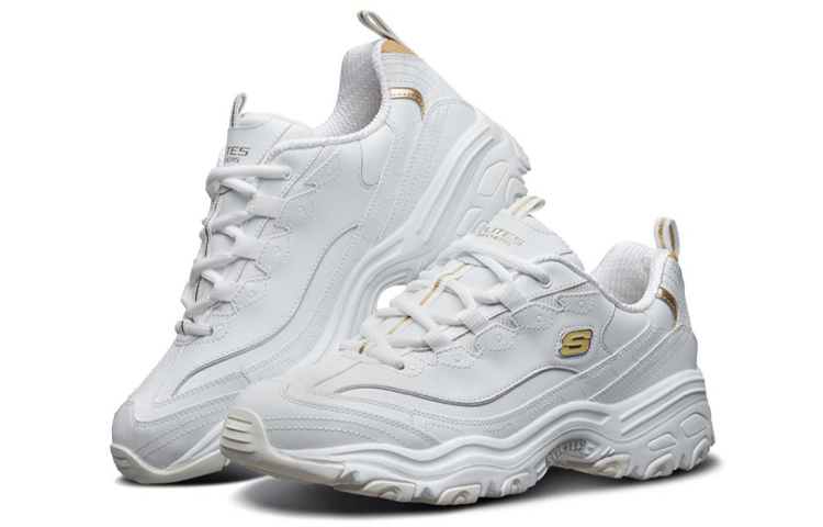 Shop Skechers D'lites 1.0 Running Shoes White/Gold 52676-WGD