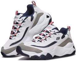 Lookbook Skechers D'Lites 3.0 Low-Top Daddy Shoes White/Grey/Blue 999226-WNVR