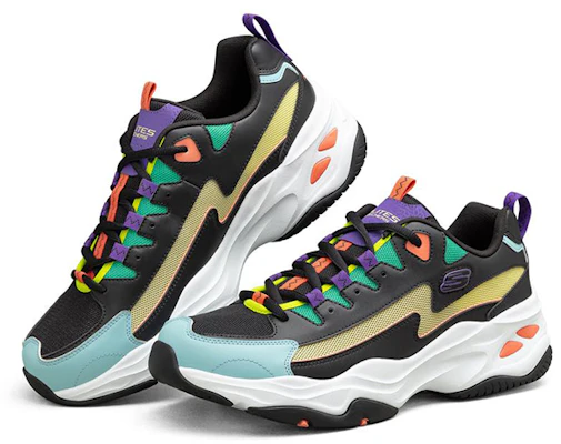 Skechers D''Lites 4.0 Baskets Basses Noir/Vert/Jaune Running France 894006-BKMT Lookbook Skechers D''Lites 4.0 Baskets Basses Noir/Vert/Jaune Running France 894006-BKMT