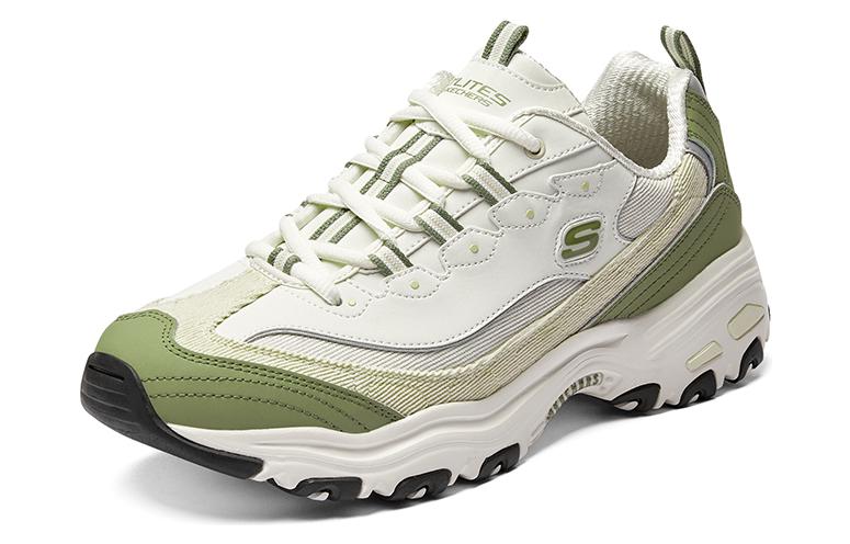 Lookbook Skechers D‘LITES 奶茶熊 青椰斑斕 舒適 減震耐磨透氣 低筒 老爹鞋 男款 白綠色