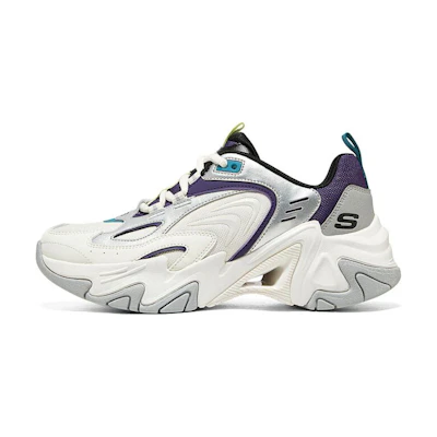 (W) Skechers D'Lites Stamina Shoes 'White Silver Purple'