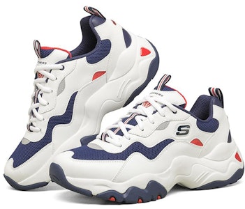 스케쳐스 디 라이트 로우탑 런닝화 (화이트/블루/레드) 237152-WNVR Lookbook 스케쳐스 디 라이트 로우탑 런닝화 (화이트/블루/레드) 237152-WNVR