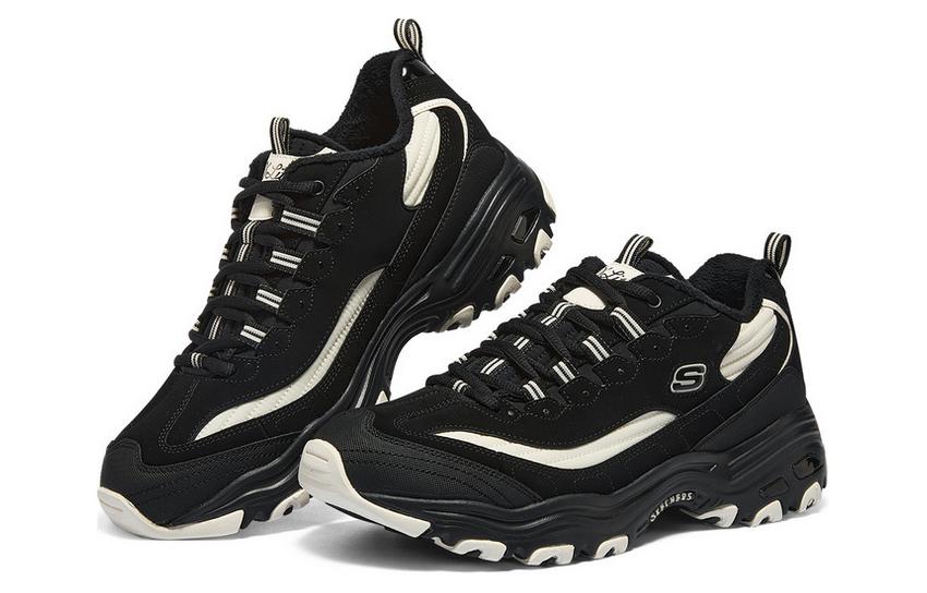 Lookbook Kasut Skechers D'Lites Zip Along 'Hitam Putih' 894269-BKW