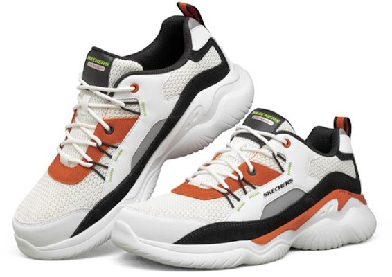 Skechers Falcore 低筒 跑步鞋 男款 白黑橘 Lookbook Skechers Falcore 低筒 跑步鞋 男款 白黑橘