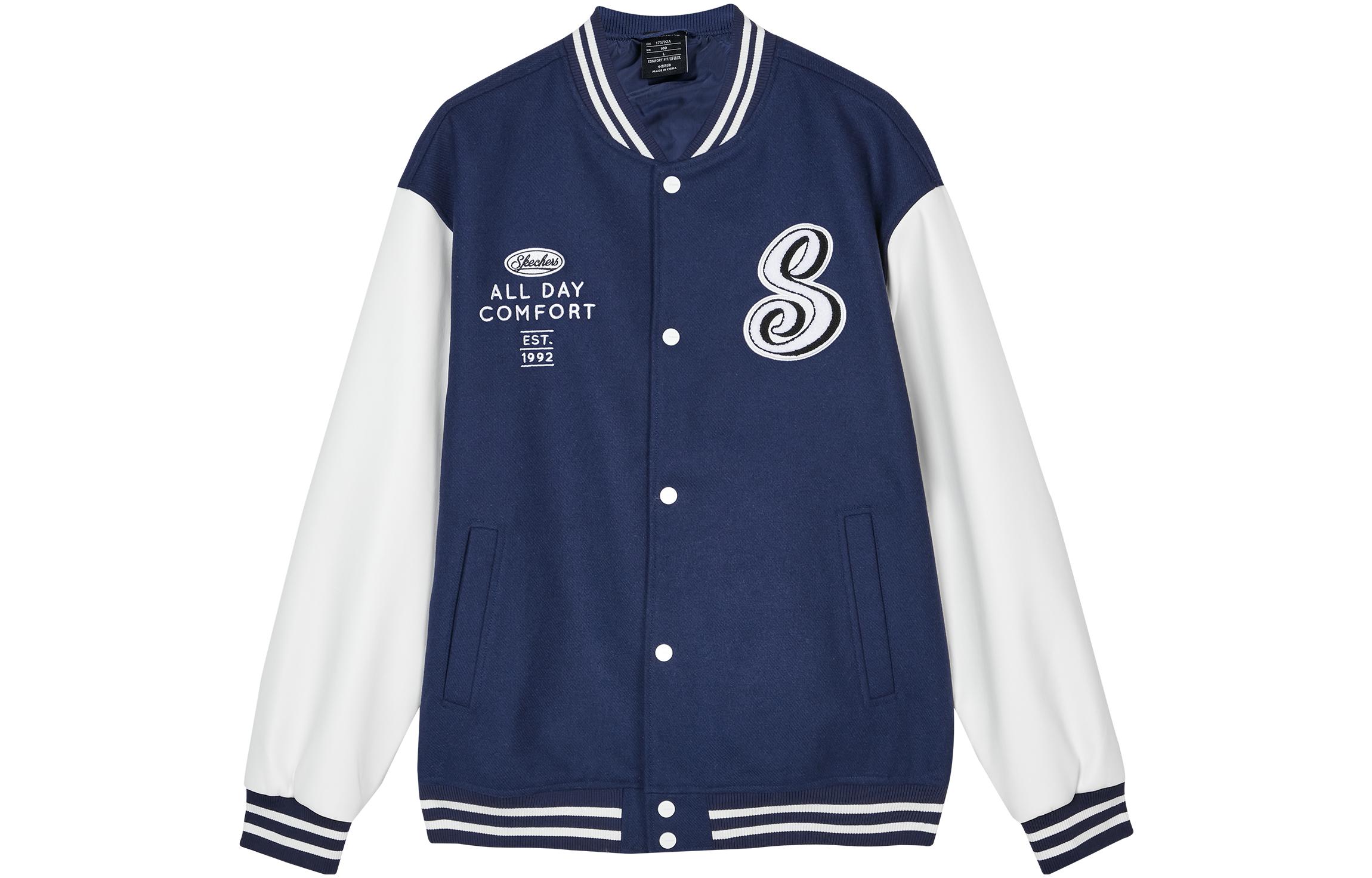 Skechers Fashion Colorblock Letter Baseball Jacket Unisex Navy Blue L323U085-00DU