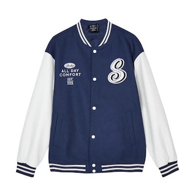 Skechers Fashion Colorblock Letter Baseball Jacket Unisex Navy Blue L323U085-00DU