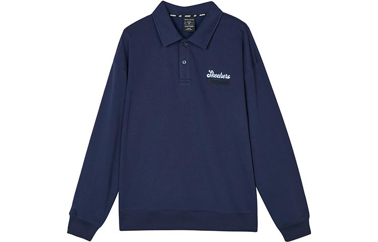 Skechers Fashion Solid Polo Knit Pullover Sweatshirt Navy Blue Unisex L323U108-00DU