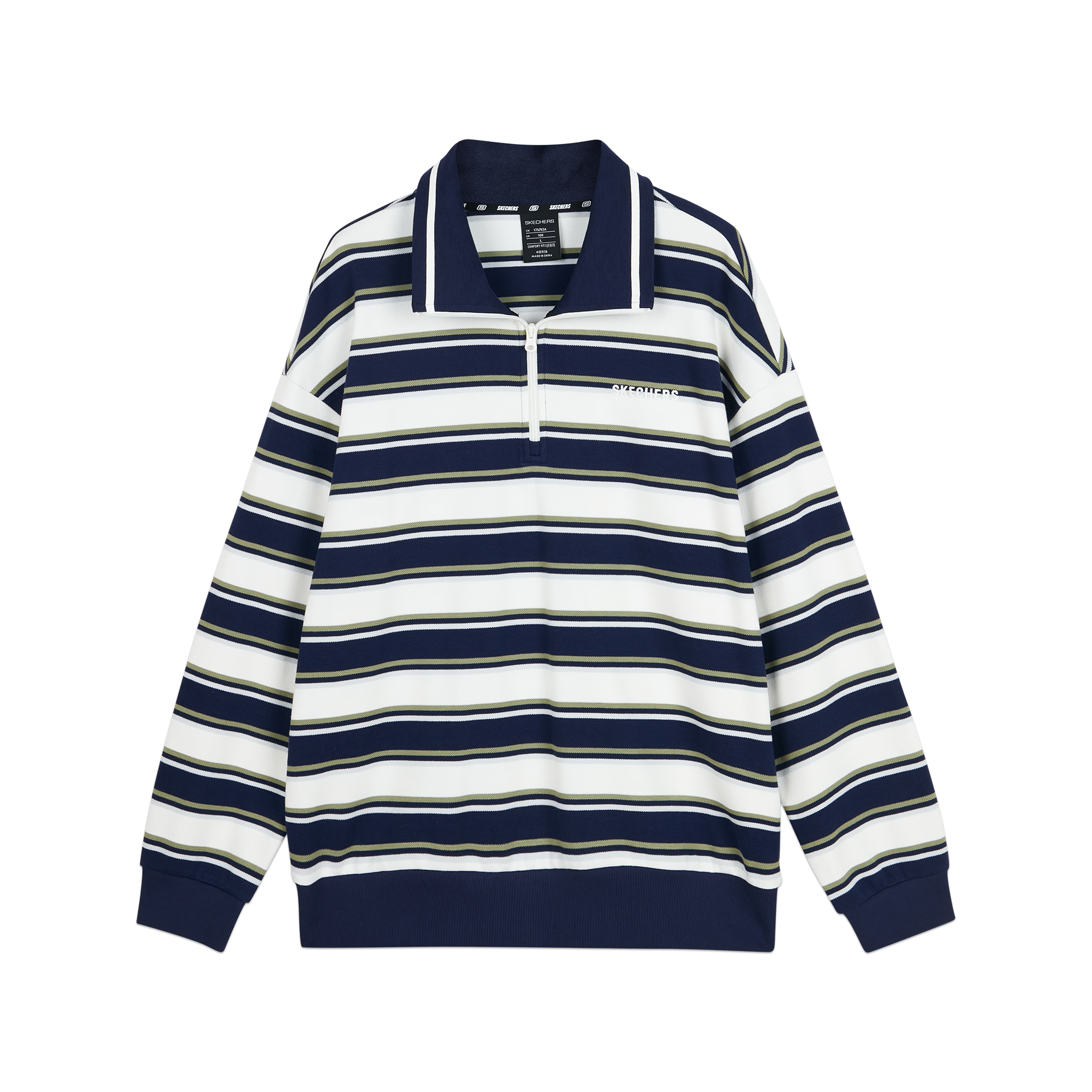 Skechers Fashion Striped Knit Pullover Half-Zip Sweatshirt Navy/White Unisex L323U091-03UB
