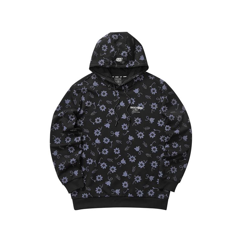 Skechers Floral Print Unisex Pullover Hoodie Black L321U180