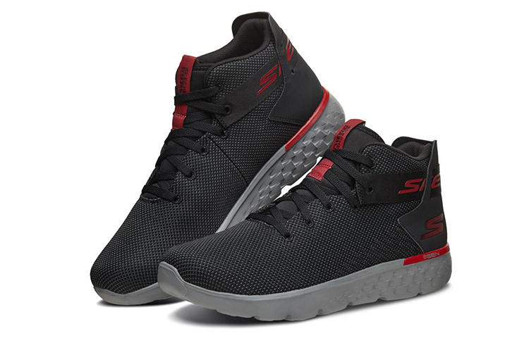 Lookbook Skechers Go Run 400 'Hitam Merah High-Top' 661021-BKRD
