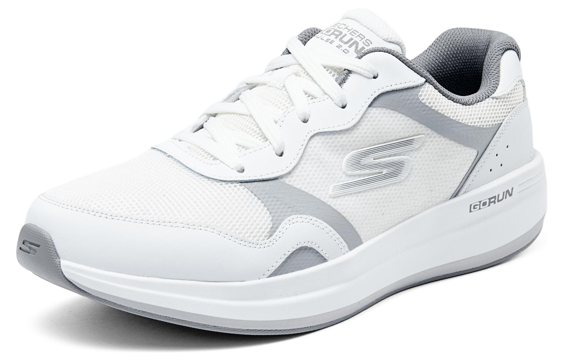 Lookbook Skechers Go Run Pulse 軟底舒適 減震耐磨 低筒 跑步鞋 男款 白色灰色