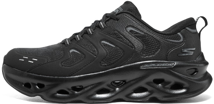 skechers-go-run-swirl-tech-black-bubble-shoe-comfort-non-slip-wear-resistant-low-top-running-shoe-220301-bbk