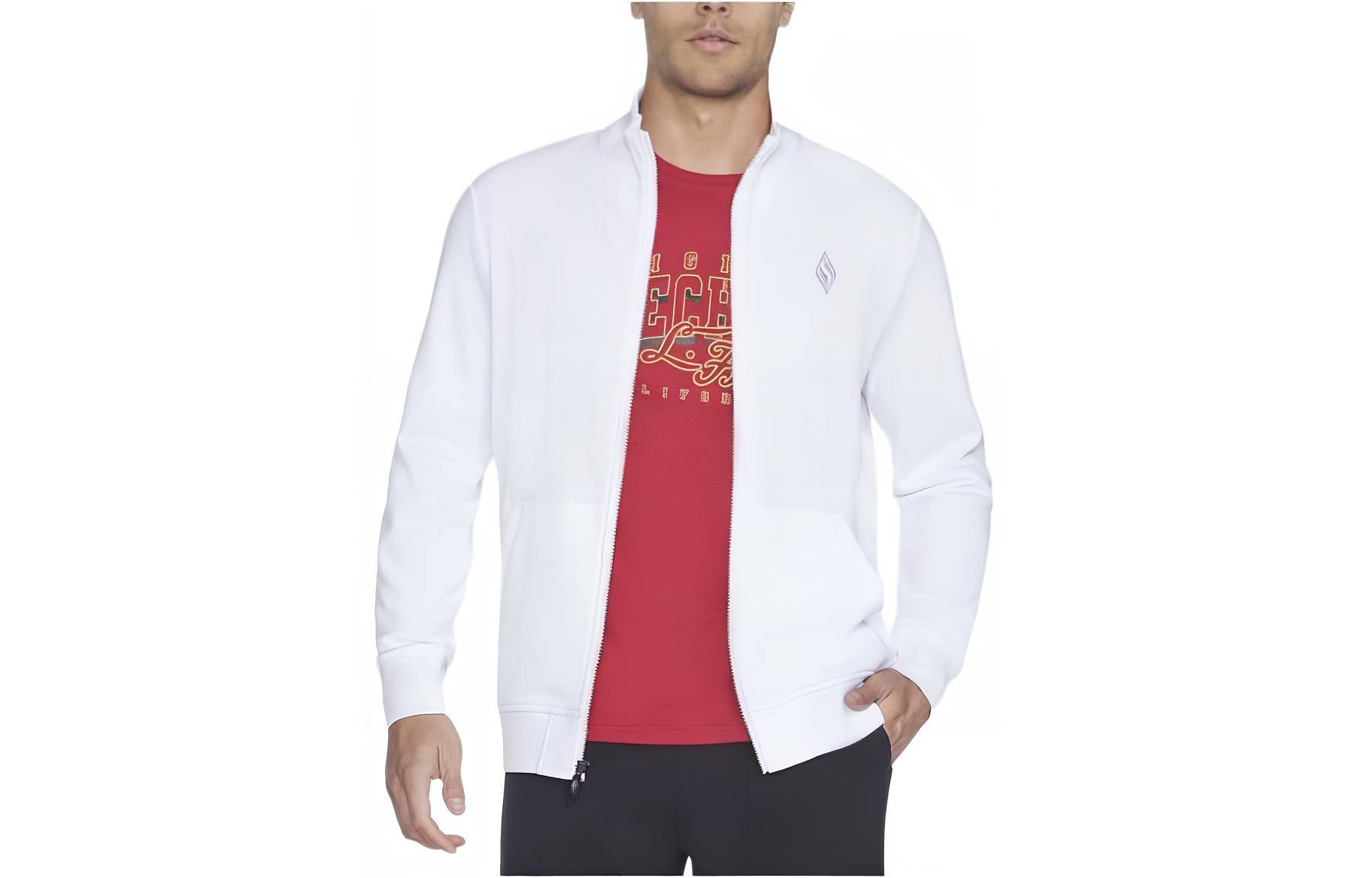 Skechers GO WALK High-Neck Zip Jacket with Logo Print - White M3JA195-WHT