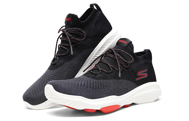 Lookbook Skechers GO WALK 革命超級 輕量透氣 低筒 跑步鞋 男款 黑紅色