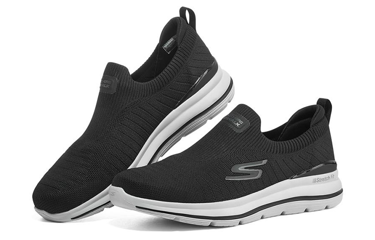 Lookbook Skechers Go Walk Stretch Fit Black Grey 'Breathable Comfort Low Slip-On Sport Casual' 216133-BKGY