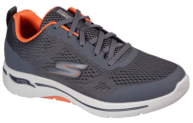 Lookbook Skechers GOwalk Arch Fit 理想 舒適防滑 低筒休閒跑步鞋 灰橙色