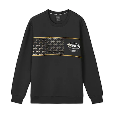 Skechers Gradient Full Logo Print Pullover Crewneck Sweatshirt Black L121M033
