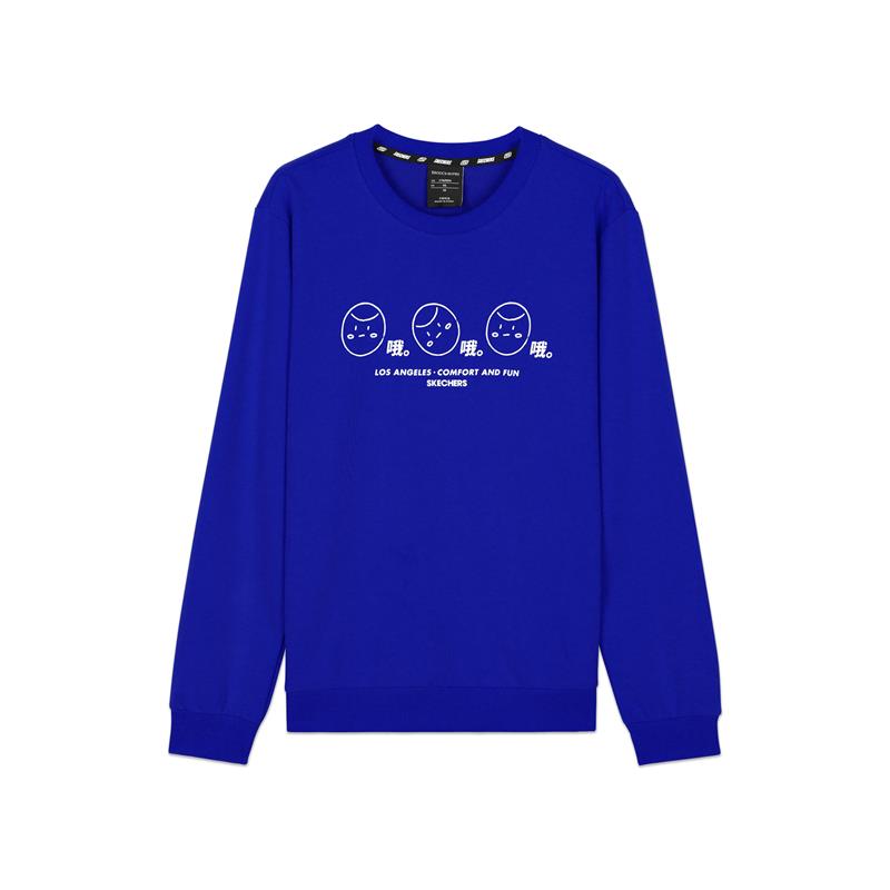 Skechers Graphic Print Loose Fit Knit Pullover Sweatshirt Unisex Wave Blue L420U284