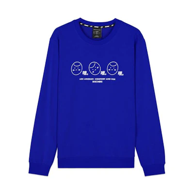 Skechers Graphic Print Loose Fit Knit Pullover Sweatshirt Unisex Wave Blue L420U284