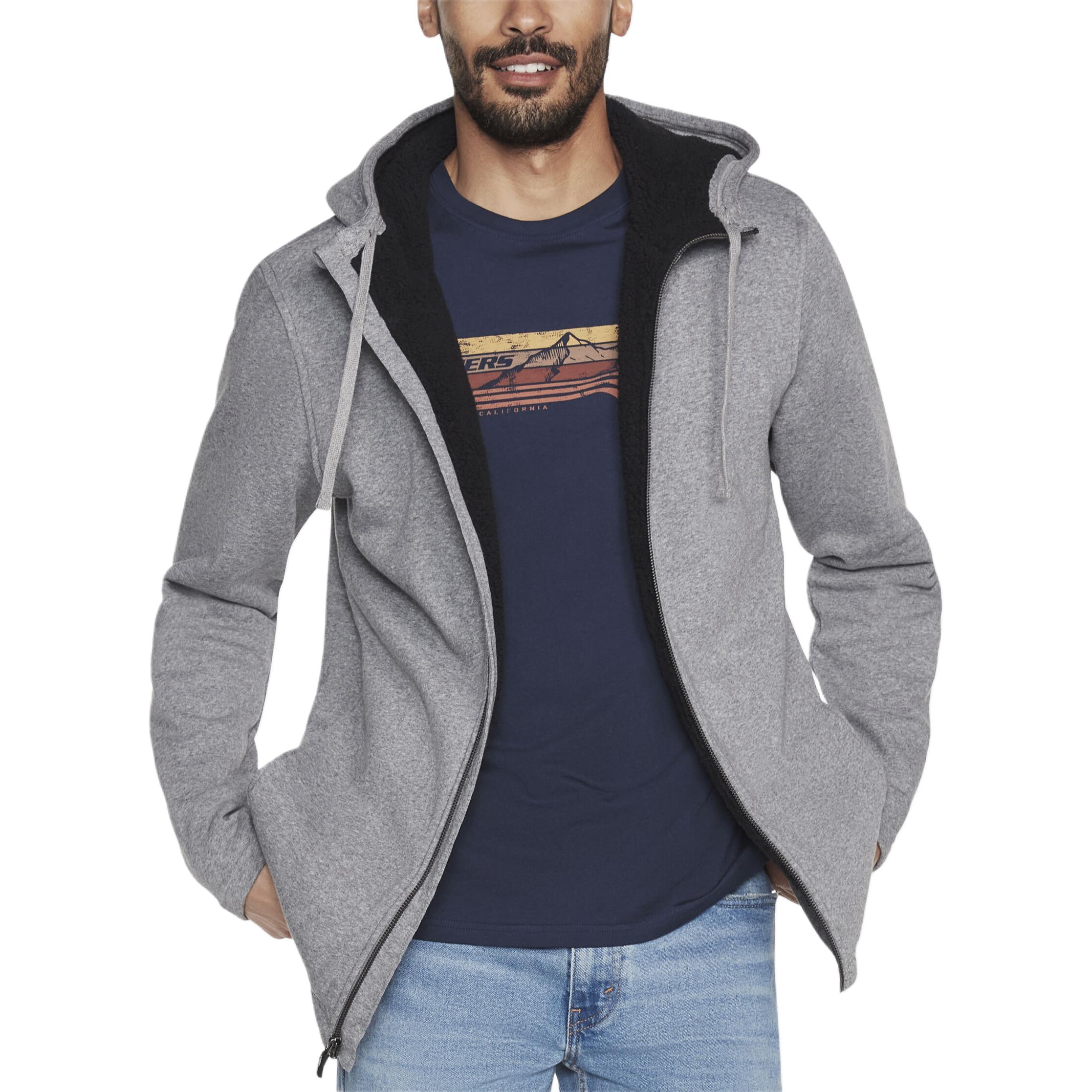 Skechers Grey Zip-Up Hoodie Jacket Sketch Sweat Lounge Long Sleeve MJA233A-LTGY