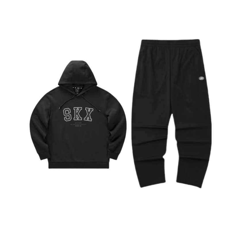 Skechers Hoodie and Jogger Set – Unisex, Carbon Black, Comfortable Logo Design L224M082-0018+P422M063-0018