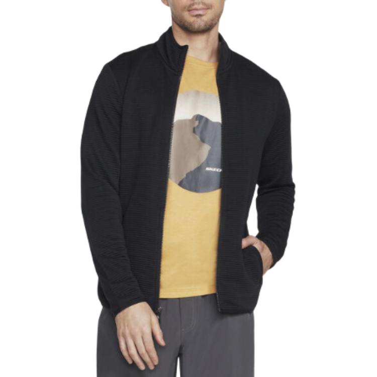 Skechers Hoodless Ottoman Zip-Up Relaxed Fit Jacket - Black JA25-BLK