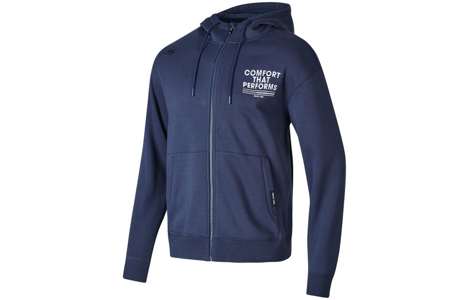 Skechers Knit Hoodie Retro Classic Casual Jacket Navy Blue P423M104-02MZ