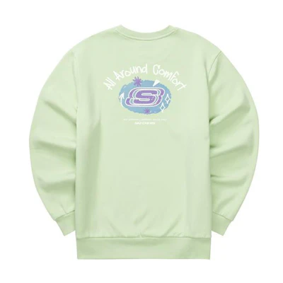 Skechers Letter Logo Pullover Crewneck Fleece Sweatshirt Unisex Light Grass Green L322U086-01YW