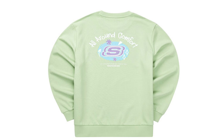 Skechers Letter Logo Vintage Print Crewneck Sweatshirt Unisex Light Grass Green L322U138-01YW