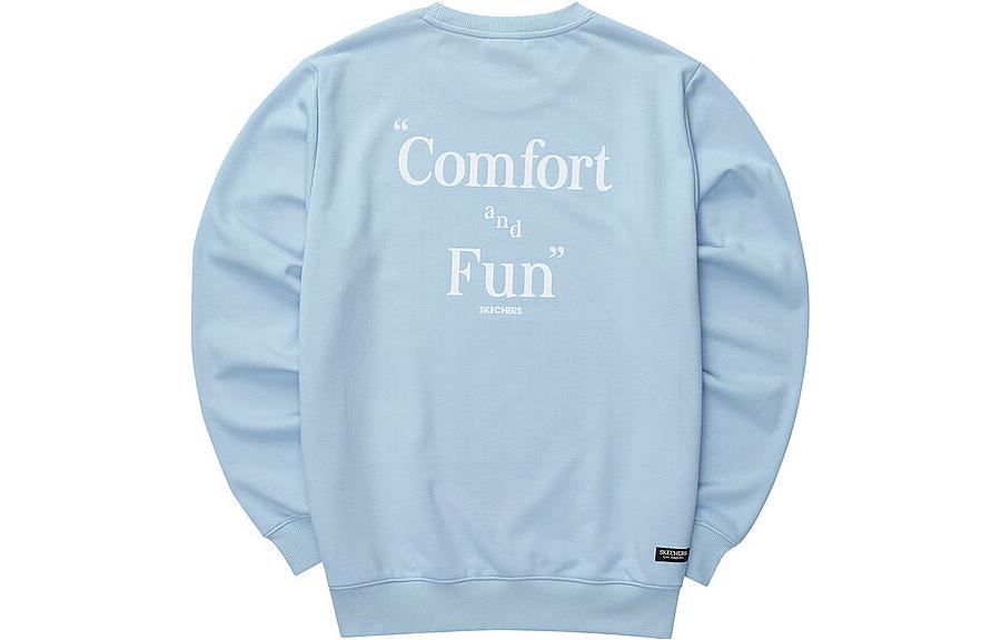 Skechers Letter Print Crewneck Knit Pullover Sweatshirt Unisex Airy Blue L421U159-01CQ
