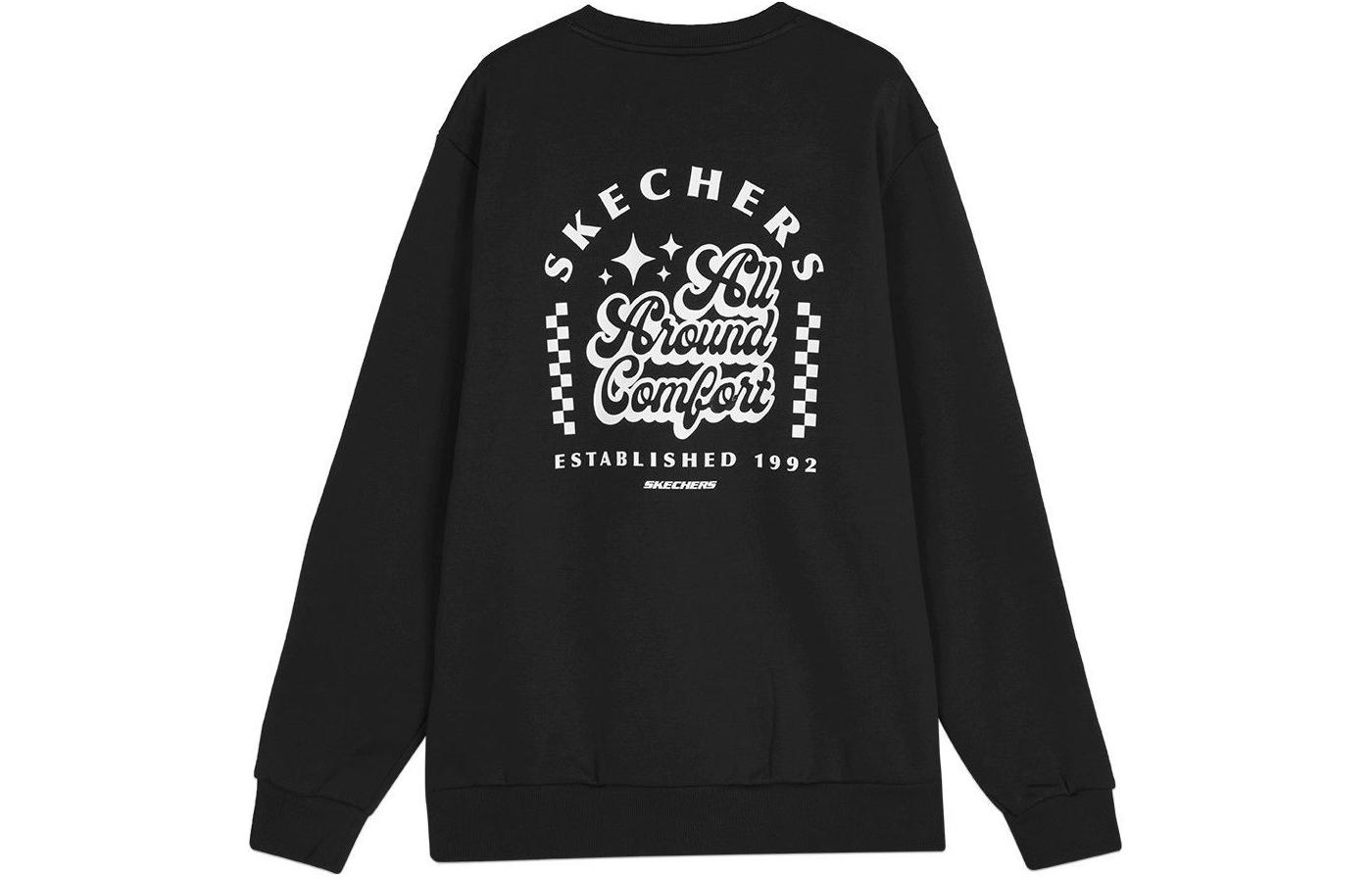 Skechers Letter Print Fleece Knit Pullover Sweatshirt Unisex Carbon Black L423U109-0018