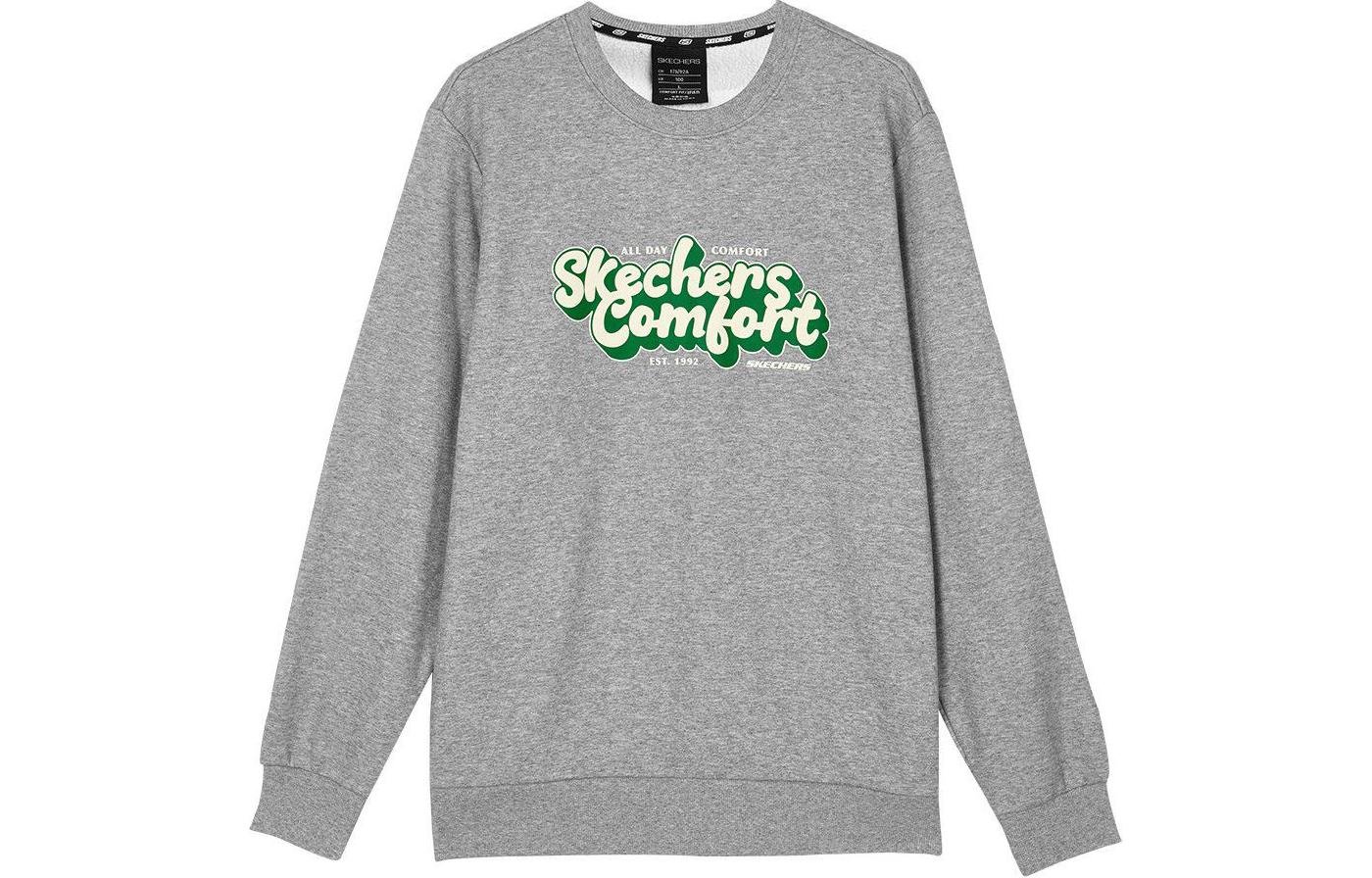 Skechers Letter Print Fleece Pullover Sweatshirt Unisex Light Grey L323U107-004F