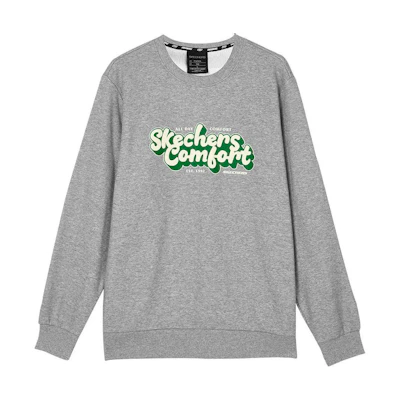 Skechers Letter Print Fleece Pullover Sweatshirt Unisex Light Grey L323U107-004F