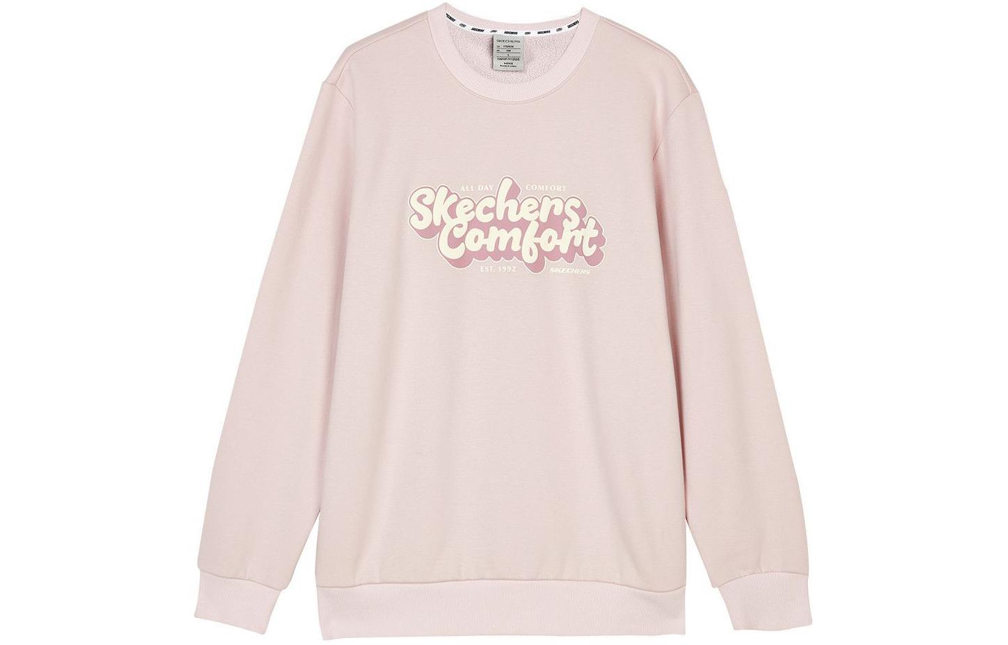 Skechers Letter Print Fleece Pullover Sweatshirt Unisex Grey Pink L323U107-01NX