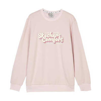 Skechers Letter Print Fleece Pullover Sweatshirt Unisex Grey Pink L323U107-01NX