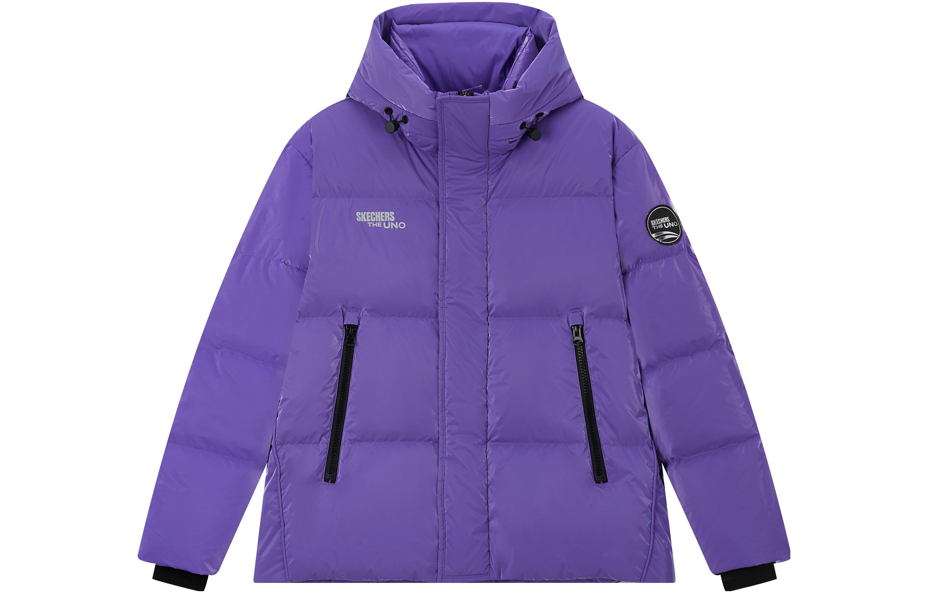 Skechers Letter Print Hooded Short Down Jacket Unisex - Dark Purple. L423U178-00QD