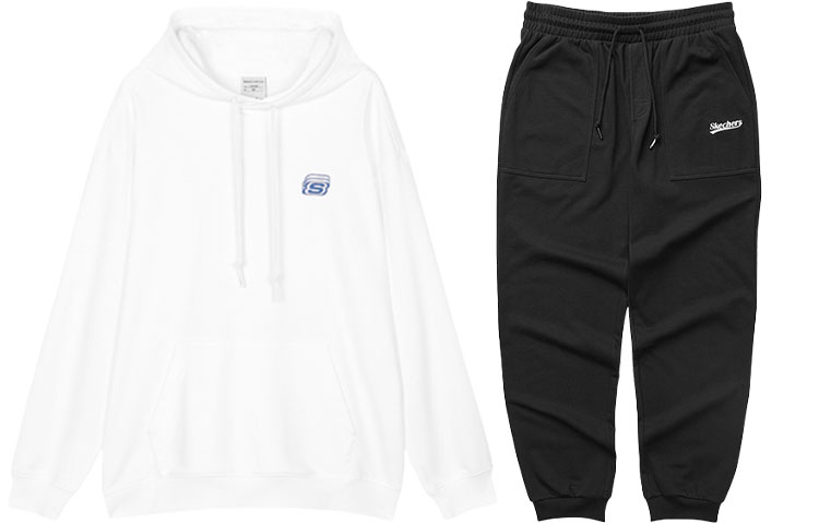 Skechers Letter Print Hoodie & Jogger Set Unisex - Bright White/Carbon Black L122U250-0019+L322M002-0018
