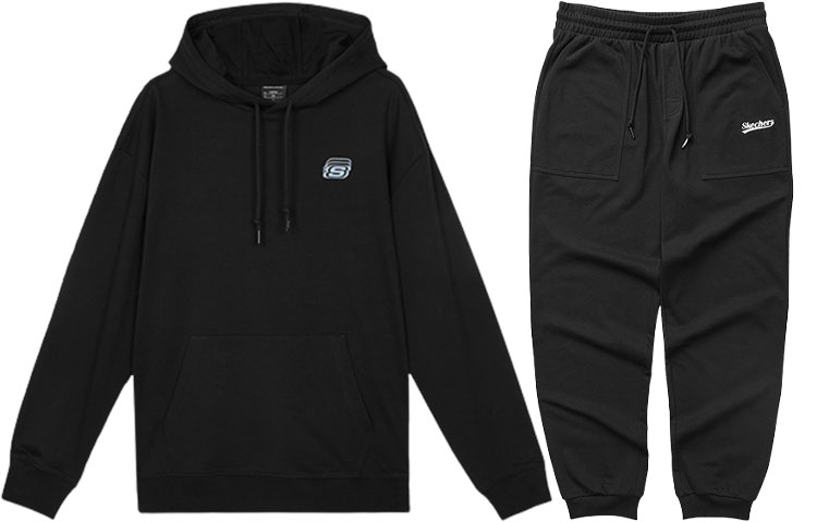 Skechers Letter Print Hoodie & Jogger Sweat Set Unisex - Carbon Black L122U250-0018+L322M002-0018