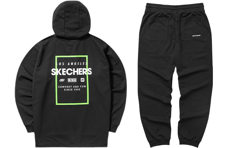 Skechers Letter Print Hoodie & Solid Jogger Set Unisex - Carbon Black L121U132-0018+L322M002-0018