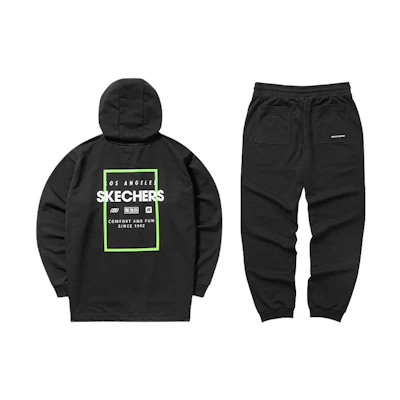 Skechers Letter Print Hoodie & Solid Jogger Set Unisex - Carbon Black L121U132-0018+L322M002-0018
